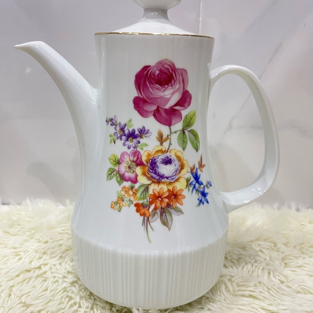 Vintage 8" Made in German Democratic Republic  tea pot or coffee pot with floral